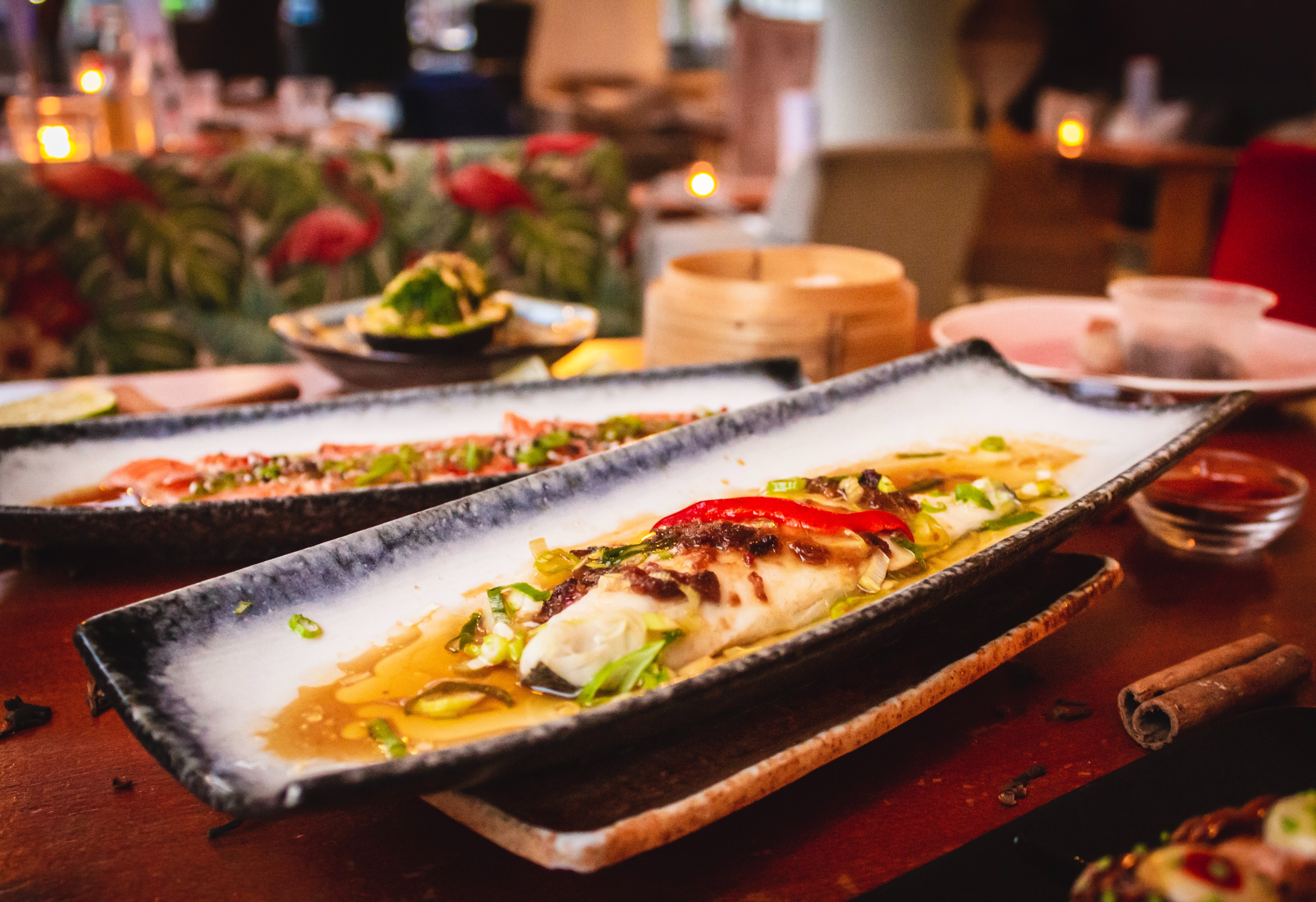 Restaurant food on serving platter.