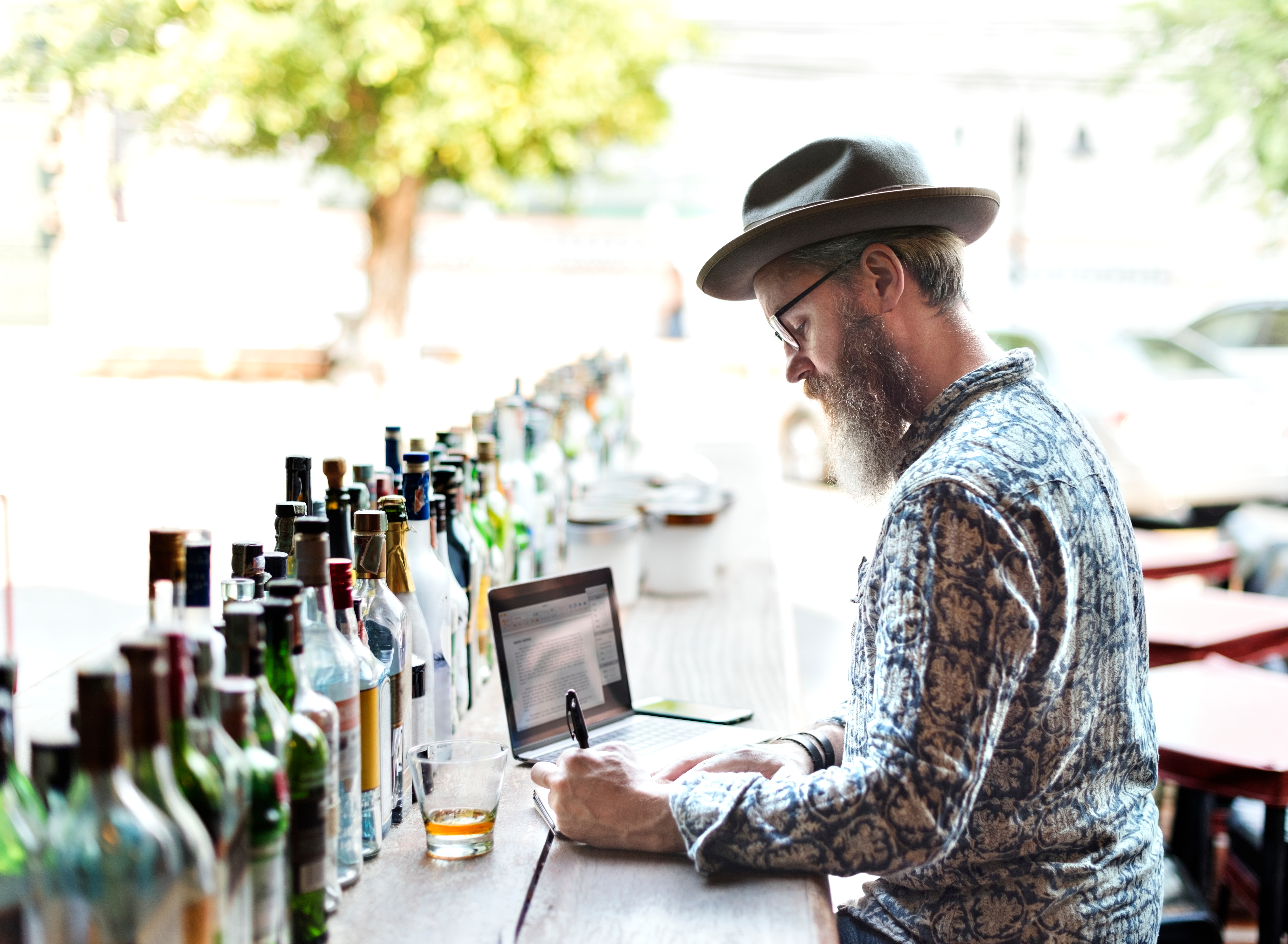 Bar manager taking inventory