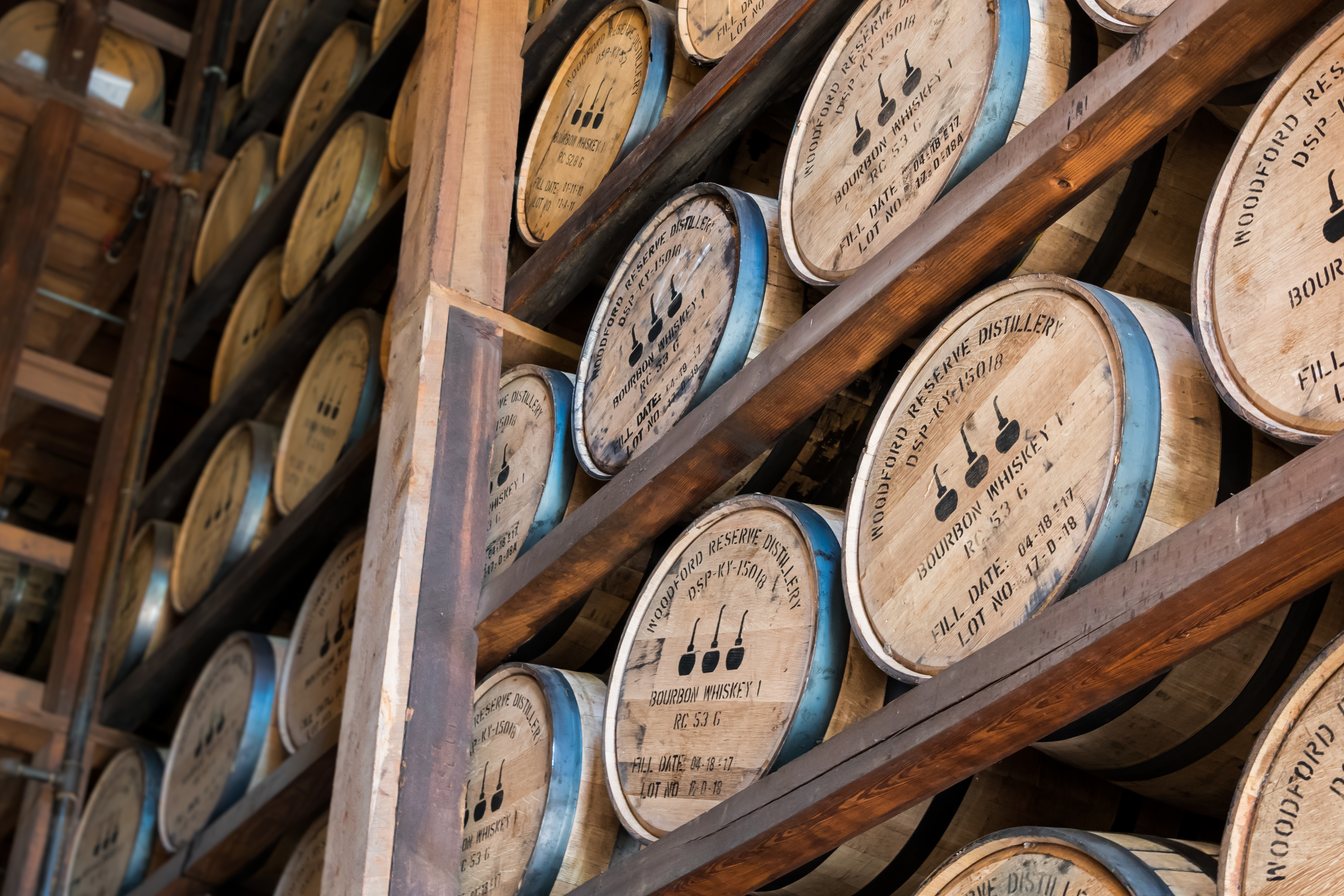Barrels of bourbon whiskey
